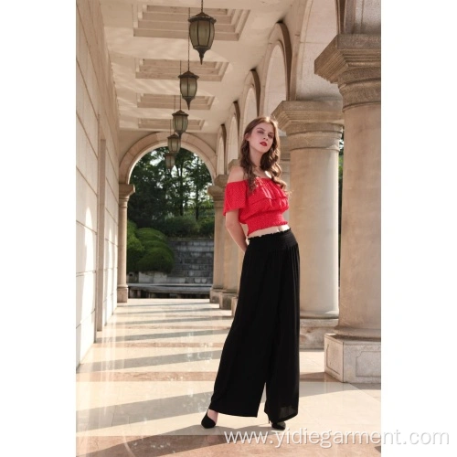 Ladies Trousers Women s Black Wide Leg Smocked Palazzo Pants Supplier China Manufacturer Factory